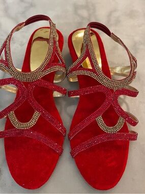 Red Jeweled Strappy Women's Sandals